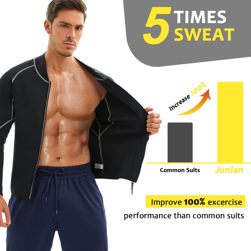 Junlan Men's Neoprene Weight Loss Sauna Shirt Suit Long Sleeve Hot Sweat Body Shaper Tummy Fat Burner Slimming Workout Gym Yoga (Black, XXXL) - Image 3